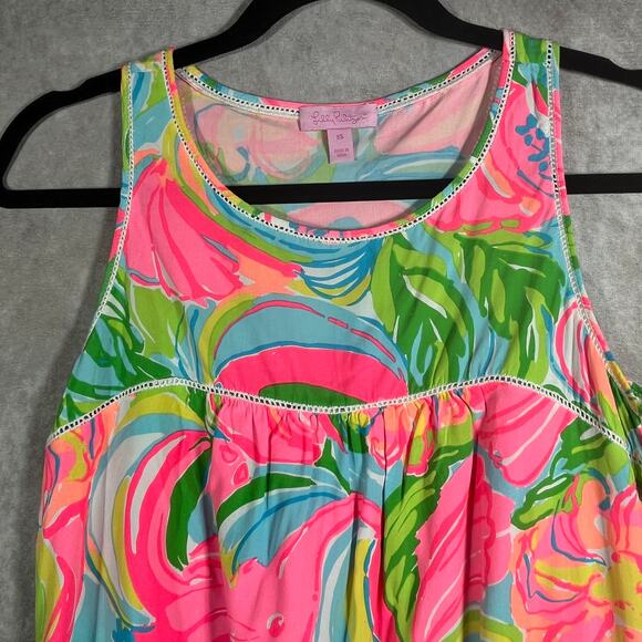 Lilly Pulitzer Tank Top Women XS Pink Green So A Peeling Flutter Racerback Beach - Picture 2 of 10